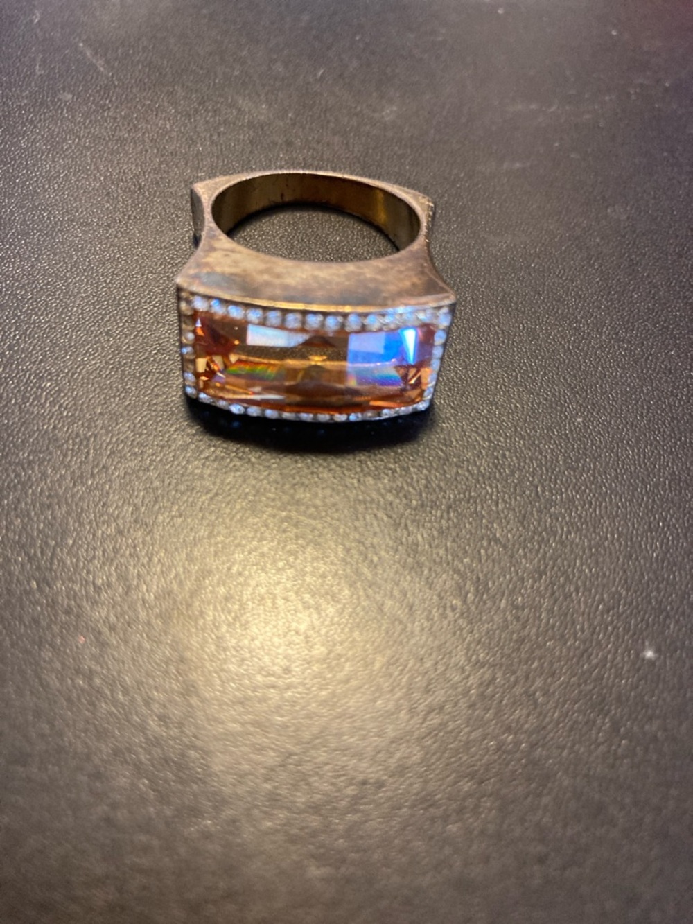 Gold-Tone Orange Crystal Statement Ring